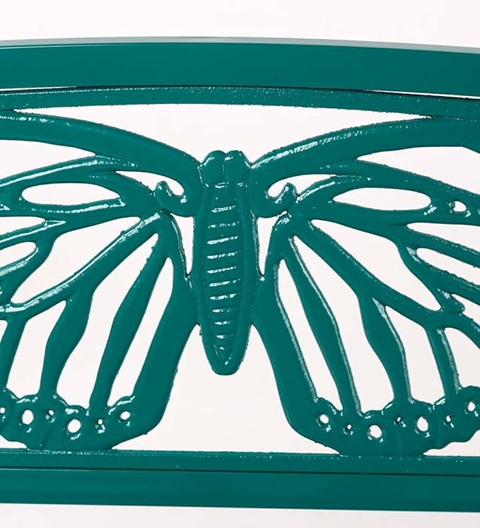 Wind & Weather Teal Iron Butterfly Garden Bench 4-Feet Wide by 2.75-Feet High by 1.75-Feet Deep Sturdy, Powder-Coated Bench for All Seasons, Adds Pop of Gorgeous Color to Your Garden