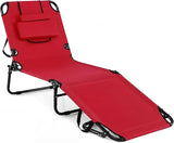 GYMAX Tanning Chair, 330lbs Beach Lounge Chair with Face Hole, Detachable Washable Pillow & Carry Strap - Photo 1