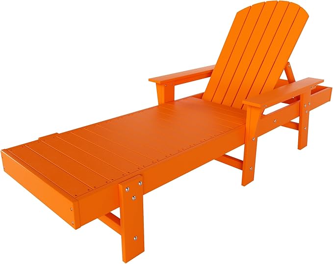 WestinTrends Dylan HDPE Outdoor Patio Poly Adirondack Reclining Chaise Lounge with Arms, Orange
