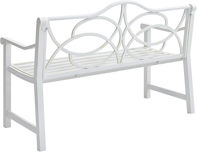 50" Outdoor Porch Bench for 2-3 People Iron Metal Steel Frame Park Bench with Backrest and Armrest for Garden Patio Backyard Lawn Balcony
