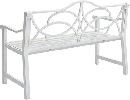 50" Outdoor Porch Bench for 2-3 People Iron Metal Steel Frame Park Bench with Backrest and Armrest for Garden Patio Backyard Lawn Balcony