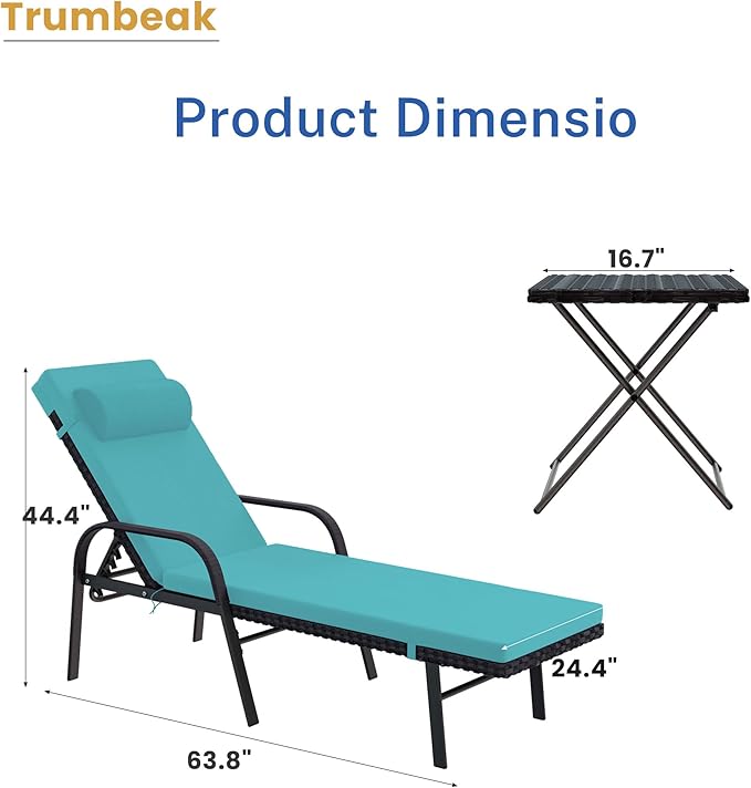 Patio Chaise Lounge Set 3 Pieces Pool Lounge Chairs - Photo 6
