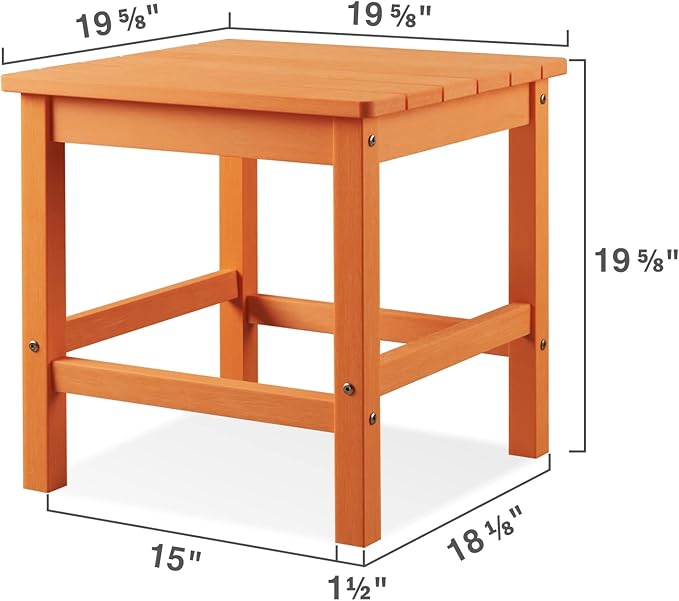 Psilvam Oversized Outdoor Side Table, 19.68" Poly Lumber Adirondack Side Table, Weather Resistant Patio Side Table for Poolside, Garden and Front Porch (Orange)