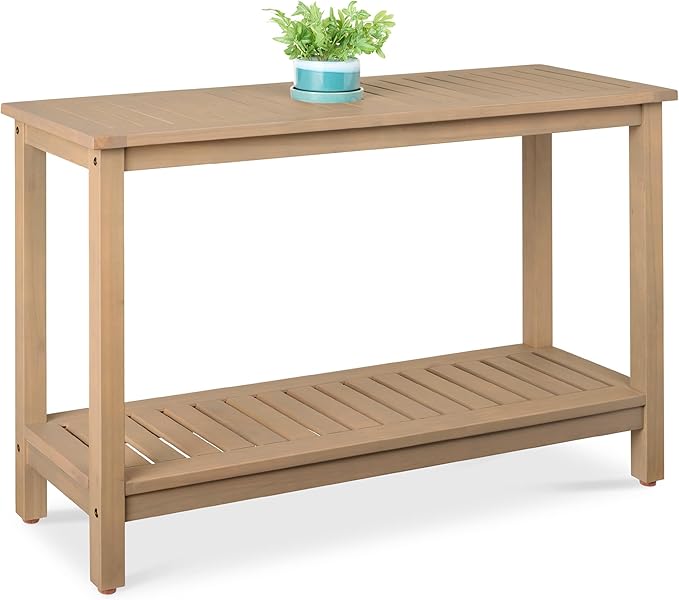 Best Choice Products 48in 2-Shelf Eucalyptus Wooden Console Table Indoor Outdoor Multifunctional Buffet Bar Storage - Photo 1