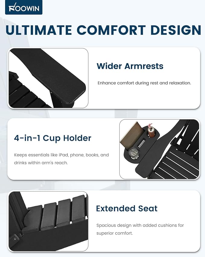 FOOWIN Folding Adirondack Chair Set of 6, HDPE Adirondack Chairs with Cup Holder - Photo 5