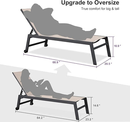 PURPLE LEAF 6-Piece Outdoor Chaise Lounge Oversized Pool Lounge Chairs with Easy-to-Move Wheels and Adjustable Backrest Extra Large Patio Loungers for Poolside Deck Beach Table Included, Sand Beige