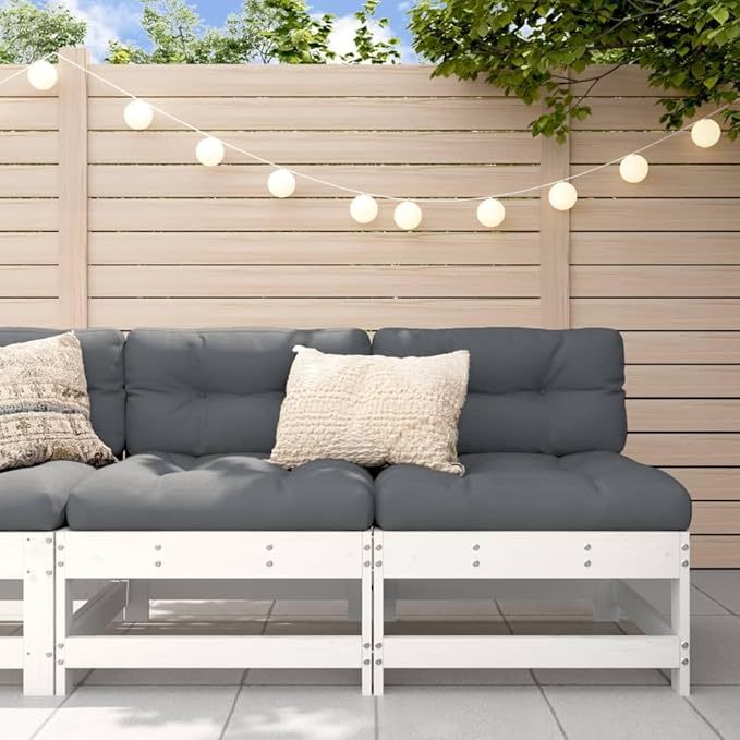 Rustic White Outdoor Sectional Sofa Unit 24.4" Square Solid Pine Wood Modular Patio Couch for Garden Balcony