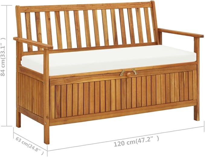 Patio Storage Bench Solid Acacia Wood Garden Bench Outdoor Bench for Outdoors Porch Entryway Furniture for Yard 47.2"x24.8"x33.1"
