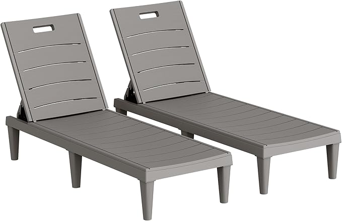 Homall Patio Chaise Lounge Chairs Set of 2, Outdoor Lightweight Lounge Chairs, 5 Position Adjustments Backrest for Outside Pool, Garden, Patio and Beach, Light Brown