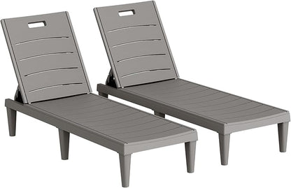 Homall Patio Chaise Lounge Chairs Set of 2, Outdoor Lightweight Lounge Chairs, 5 Position Adjustments Backrest for Outside Pool, Garden, Patio and Beach, Light Brown