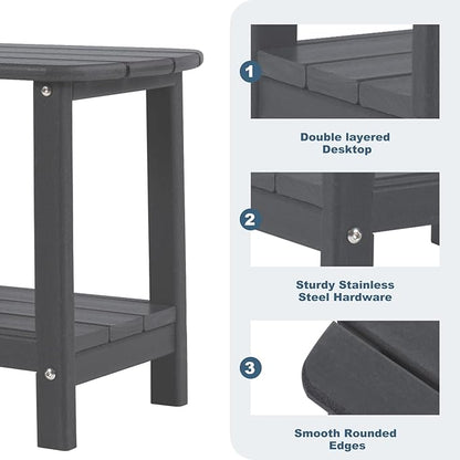 Adirondack Outdoor Side Table, 16.5” HDPE Small Patio Table with Storage Shelf, Weather Resistant End Table for Porch, Pool & Yard (Black)
