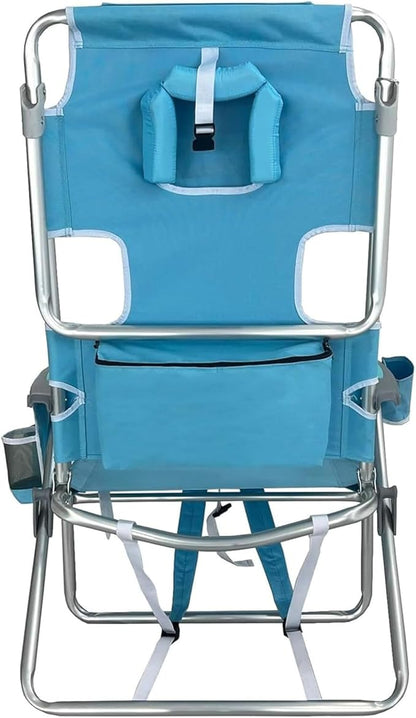 Ostrich Deluxe 3N1 Padded Beach Chair w/Face Cushion & Arm Holes, Light Blue - Lightweight Folding Recliner w/Adjustable Backrest & Footrest, Cup Holder, Side Utility Bag, 275 lb Weight Capacity