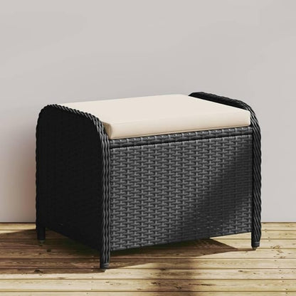 vidaXL Patio Stool - Black Poly Rattan Ottoman with Cream White Cushion - Outdoor Garden Deck Furniture