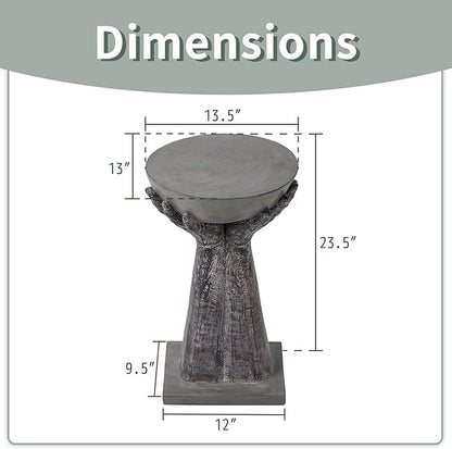 SUNBURY Outdoor Side Table, 24" H Hand-Shaped Concrete Side Table, Accent Patio End for Outside, Decorative Garden Stool for Plant Stand, Balcony
