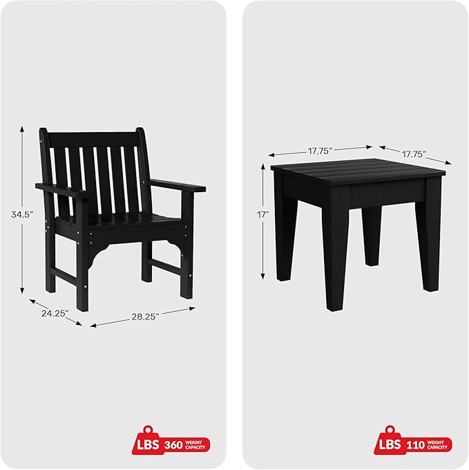 Costaelm Outdoor Patio Table and Chairs Set of 2, 2-Piece HDPE Garden Chair with Square Adirondack Side Table Set - Photo 2