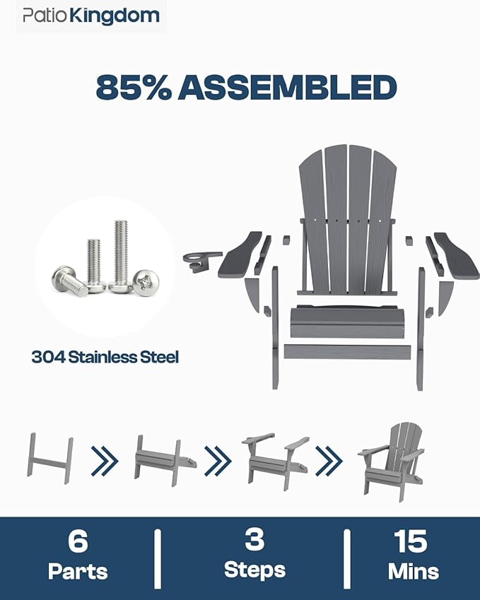 Grey 6-Piece Folding Adirondack Chair Set with Cup Holders, Ottomans, Side Table & Beige 11FT Cantilever Umbrella with Base, HDPE Outdoor Chairs
