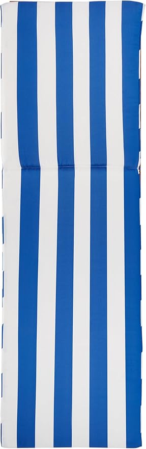 SAFAVIEH Outdoor Collection Solano Natural Brown Solid Wood/Royal Blue & White Stripe Cushion Patio Adjustable Chaise - Photo 8