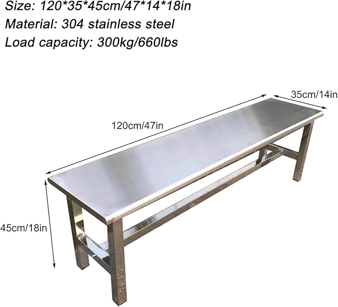 Outdoor Patio Bench, 304 Stainless Steel Outdoor Garden Bench, 660 Lbs Load-Bearing Capacity, for Patio, Park, Commercial Use(120cm/47in)