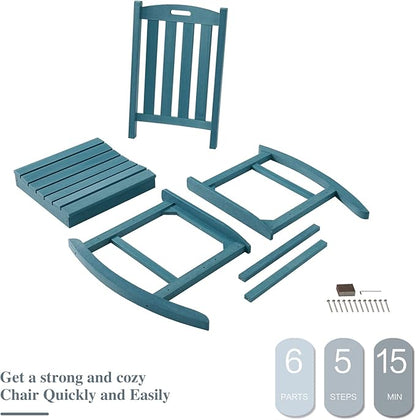 Psilvam Oversized Outdoor Rocking Chair, with 21" Wide Seat and 32" Tall Backrest, Pre-Assembled with Most Components for Effortless Installation (Blue)