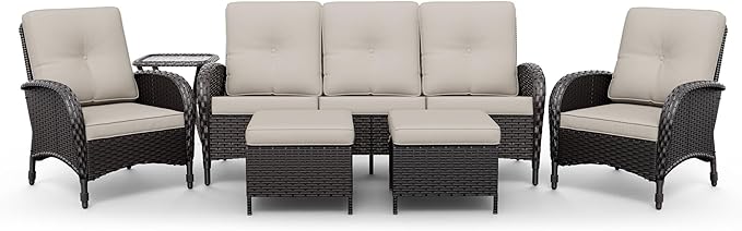 Joyside Wicker Patio Furniture Set, 6 Piece Outdoor Furniture Set with Thickened Cushions, High Back, Deep Seating - Photo 8