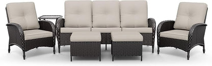Joyside Wicker Patio Furniture Set, 6 Piece Outdoor Furniture Set with Thickened Cushions, High Back, Deep Seating, Wide Armrest, Rattan Outdoor Chairs for Porch, Deck