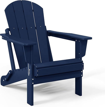 WestinTrends Malibu 2 Piece Set Outdoor Folding Poly Adirondack Chair, Navy Blue