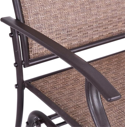 Pemberly Row Patio Glider Rocking Bench, Durable Metal Frame, Ergonomic Design, Brown Finish, Double 2-Person Outdoor Seating, Smooth Gliding Motion, Comfortable Garden or Patio Bench
