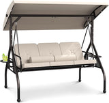3 Seat Outdoor Porch Swing Chair, Adjustable Canopy Swing Bench, Convertible Backrest Swing Bed with Thicken Cushions - Photo 1
