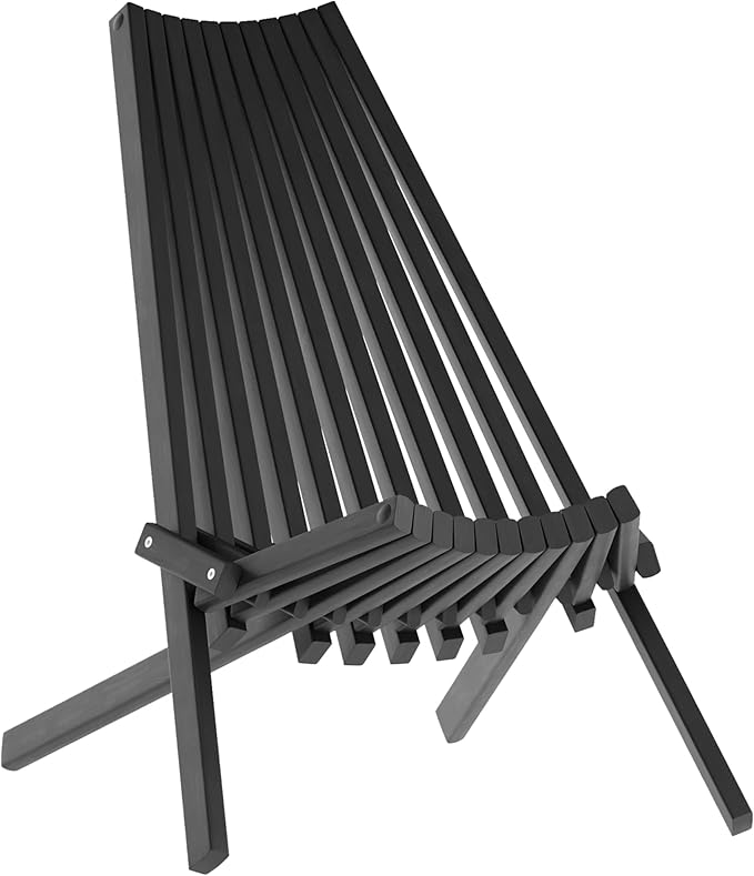 EMMA + OLIVER Durham Folding Chair for Indoor/Outdoor Use, Weather-Resistant Acacia Wood Construction, Low Profile Lounge Chair, Perfect for Sunroom/Patio, Black