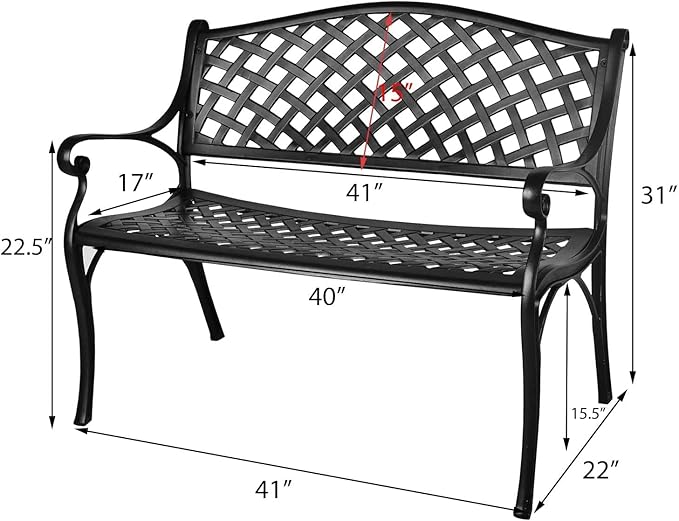 Outdoor Patio Garden Bench All-Weather Cast Aluminum Loveseats Park Yard Furniture Porch Chair for Patio Park Path Yard - Photo 2