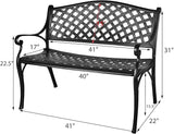 Outdoor Patio Garden Bench All-Weather Cast Aluminum Loveseats Park Yard Furniture Porch Chair for Patio Park Path Yard - Photo 2