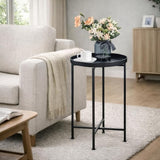 HollyHOME Small Round Metal Waterproof End Table, Accent Indoor&Outdoor Coffee Side Table - Photo 6