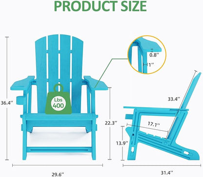 FONTOI Adirondack Chair, Outdoor Weather Resistant Lawn Furniture, Plastic Adirondack Chair with Cup Holder, 400 LBS Capacity Recliner, Garden Backyard Patio Without Screws Install, Sky Blue