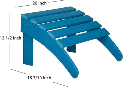 WO Home Furniture 3pc Set - HDPE Poly Adirondack Chair with Ottoman/Footrest and Square Side Table, All Weather and UV Resistant for Outdoor Patio Backyard, Garden, Pacific Blue