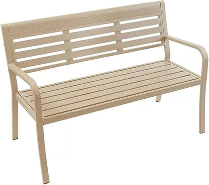 Metal Garden Bench, Outdoor Park Bench, Patio Bench Weatherproof, Porch Bench, Aluminum Alloy Frame, for Porch, Lawn, Balcony and Backyard (Color : Khaki)