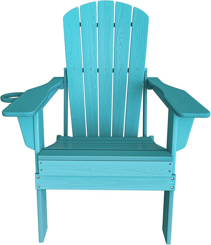 Plawdlik Folding Adirondack Chair, SGS Tested, Wooden Textured with Cup Holder - Photo 9
