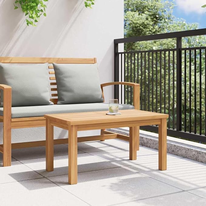 Solid Teak Outdoor Coffee Table 27.56 x 15.75 x 14.17 in Brown Modern Minimalist Patio Side Table Cocktail Accent for - Photo 3