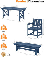 HDPE Outdoor Dining Set of 6, Patio Dining Table Set with 4 Chairs and 1 Bench - Photo 3