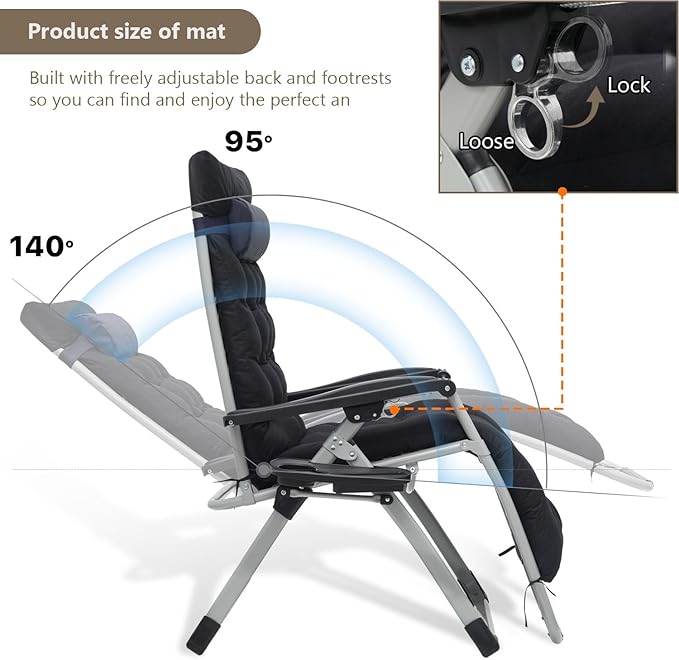 Zero Gravity Chair, Portable Folding Reclining Lounge Chairs with Adjustable Cushion and Cup Holder Trays for Outdoor - Photo 5