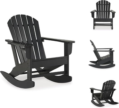 Signature Design by Ashley Sundown Treasure Cottage Weather Resistant Indoor/Outdoor Rocking Chair with 1 Cup Holder, Black