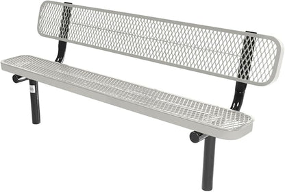 COATEDOUTDOORFURNITURE Coated Outdoor Furniture Heavy-Duty Outdoor Bench Thermoplastic Coated, Expanded Metal, Commercial-Grade Seating, Made in America (Inground with Back, 6 Ft, Grey)