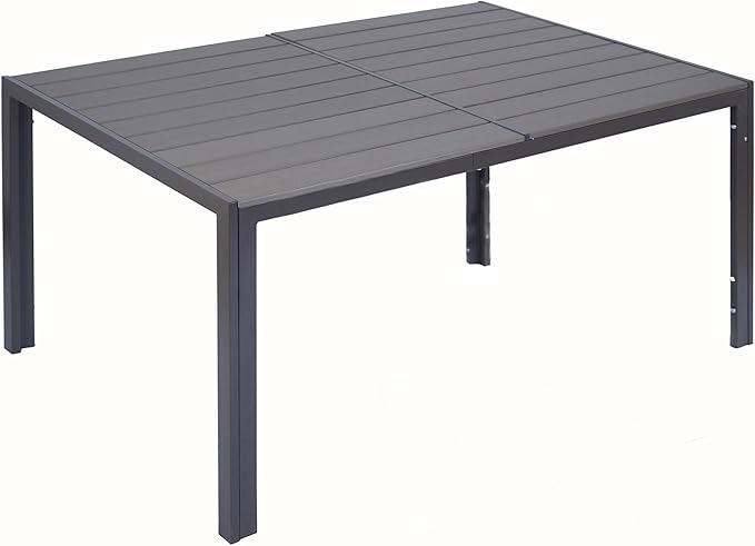 Kozyard Outdoor Patio Dining Table for 6, Rectangular 35.6" x 58.9" Metal Table with Wood-Look Tabletop, Weather-Resistant Frame for Backyard, Porch, Deck, Garden, Brown
