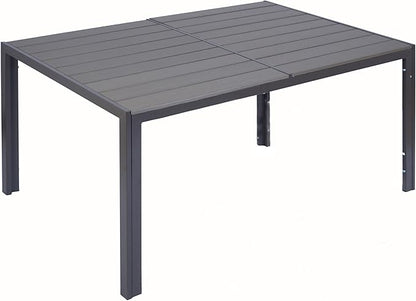 Kozyard Outdoor Patio Dining Table for 6, Rectangular 35.6" x 58.9" Metal Table with Wood-Look Tabletop, Weather-Resistant Frame for Backyard, Porch, Deck, Garden, Brown