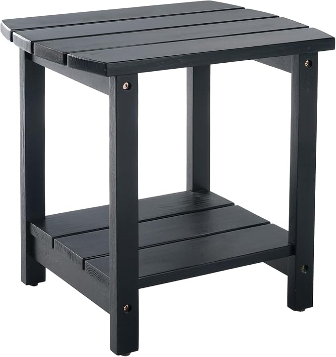 Adirondack Side Table, Double Outdoor Side Tables 18" Solid End Tables, Small Outdoor Coffee Table Pine Wood Weather Resistant for Patio, Backyard,Pool (18-Black, Set of 1)