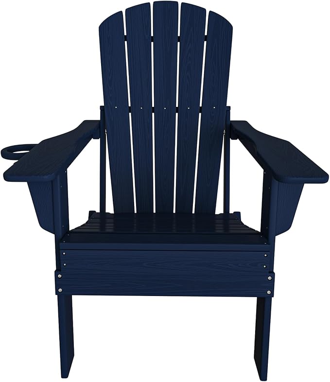 Plawdlik Folding Adirondack Chair, SGS Tested, Wooden Textured with Cup Holder - Photo 9