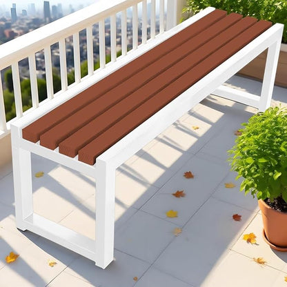 Garden Bench for Outdoors, Weatherproof Patio Bench Wooden Benches 2-Person Backyard Seat Backless Seat with Metal Frame for Park Backyard Entryway 3.3ft 3.9ft 4.9ft 5.9ft(Coffee White,3.93ft)