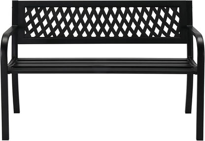 Garden Bench Outdoor Benches, Iron Steel Patio Bench with Mesh Pattern and Backrest Armrests for Outside Lawn Yard Porch Work Entryway
