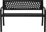 Outdoor Garden Bench,Iron Frame Patio Bench with Mesh Pattern and Plastic Backrest Armrests for Lawn Yard Porch Work - Photo 1