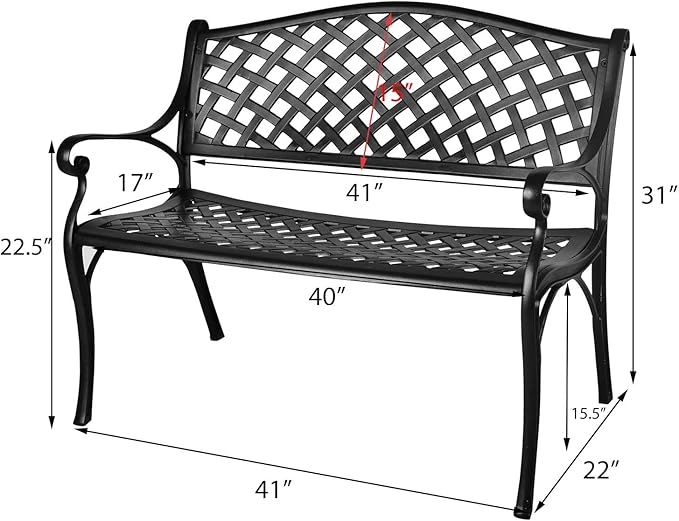 Outdoor Patio Garden Bench All-Weather Cast Aluminum Loveseats Park Yard Furniture Porch Chair Work Entryway Decor - Photo 2