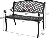Outdoor Patio Garden Bench All-Weather Cast Aluminum Loveseats Park Yard Furniture Porch Chair Work Entryway Decor - Photo 2